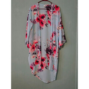 Women's Emerald Floral Kimono Cardigan -‎ Light Blue, Size M